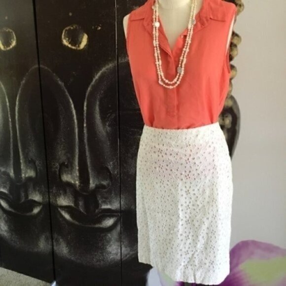 Talbots Skirt 8P Eyelet Lace Pencil White Spring Summer Vacation Party Brunch - Picture 1 of 12